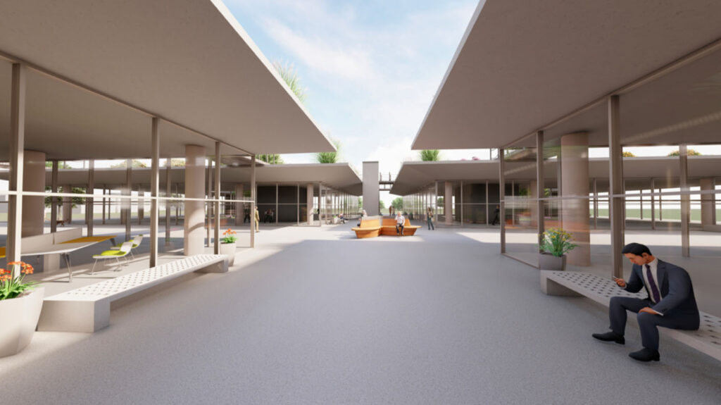 Un rendering del "Parco per l'Innovazione Sostenibile Gerolamo Cardano" di Pavia