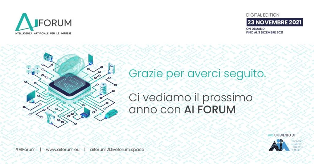 Il banner di chiusura dello "AI FORUM Intelligenza Artificiale per le Imprese"