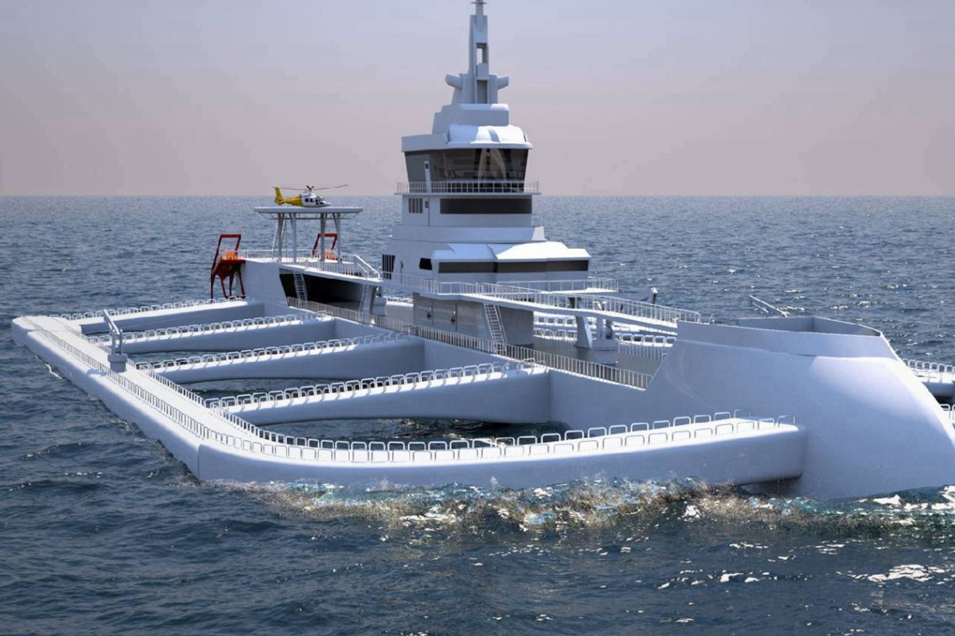 L’Ocean Ark è un trimarano a basse emissioni lungo 170 metri, assistito dall'intelligenza artificiale, progettato con recinti per pesce in rame autopulenti, capace di cercare le acque migliori