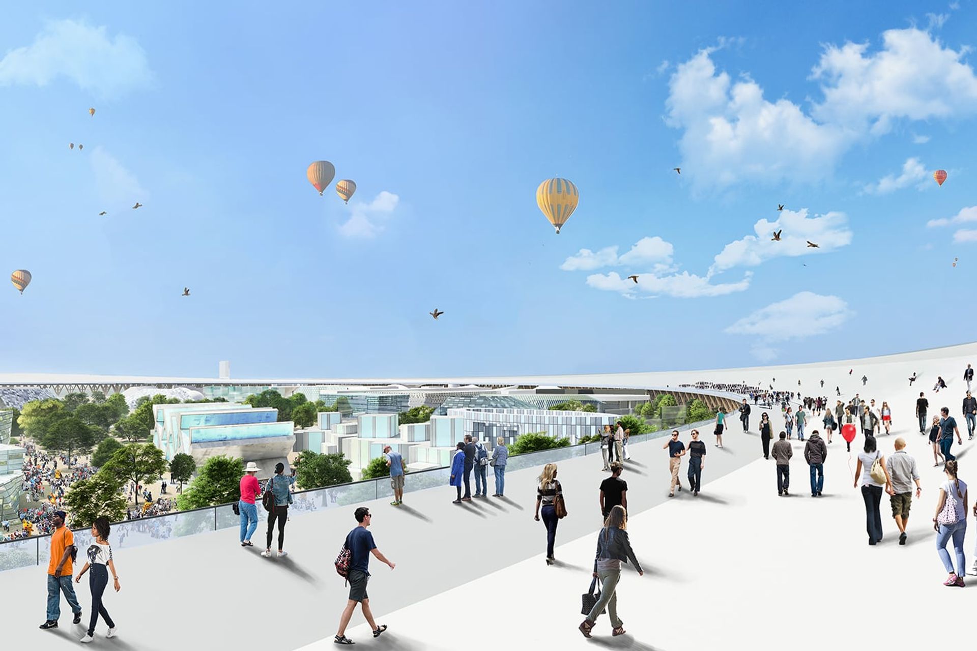 Il rendering dell'area all'aperto destinata ad accogliere l'Esposizione Universale di Osaka (Giappone) del 2025