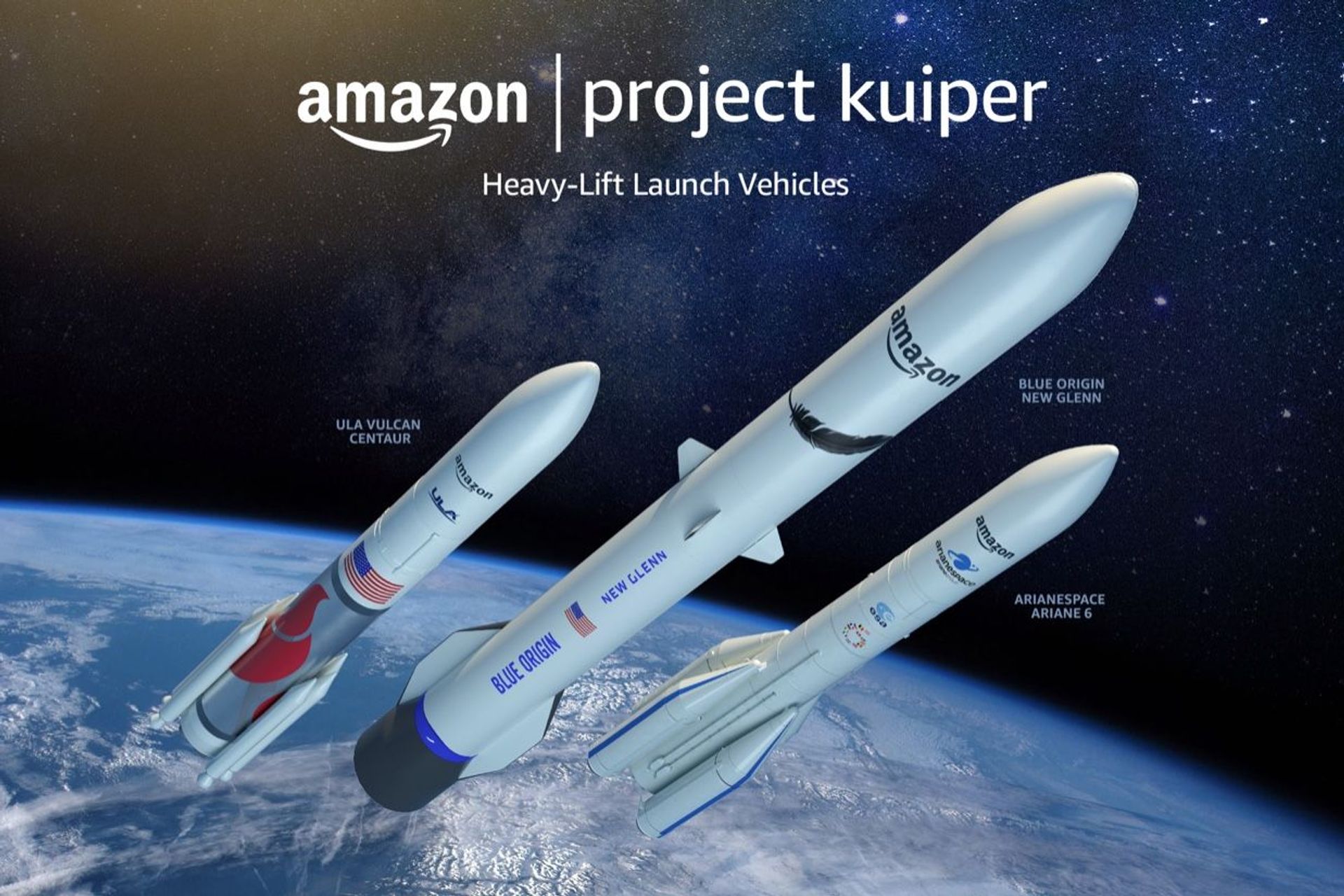 Amazon vuole realizzare una banda ultra larga per migliorare l'accesso ad Internet e ha firmato accordi con Arianespace, Blue Origin e United Launch Alliance, riservando 83 lanci di satelliti per il Progetto KuiperAmazon vuole realizzare una banda ultra larga per migliorare l'accesso ad Internet e ha firmato accordi con Arianespace, Blue Origin e United Launch Alliance, riservando 83 lanci di satelliti per il Progetto Kuiper