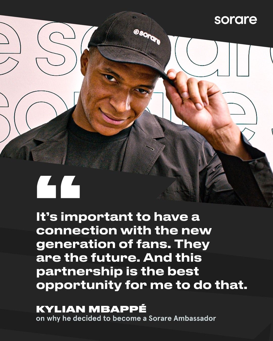 Kylian Mbappé, divenuto investitore, partner per l'impatto sociale e ambasciatore di Sorare, ha manifestato la necessità di un rapporto con le nuove generazioni