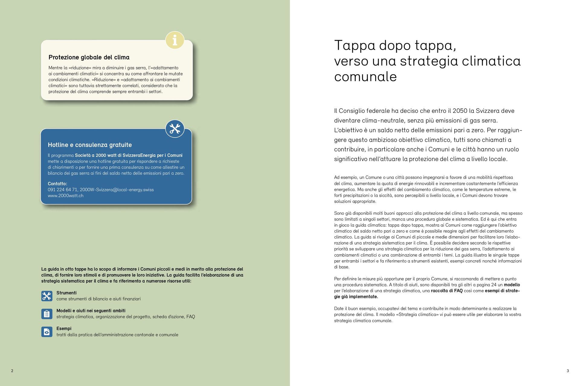 La "Guida alla strategia climatica per i Comuni - in otto tappe" dell'Ufficio Federale dell'Ambiente (UFAM) e di SvizzeraEnergia