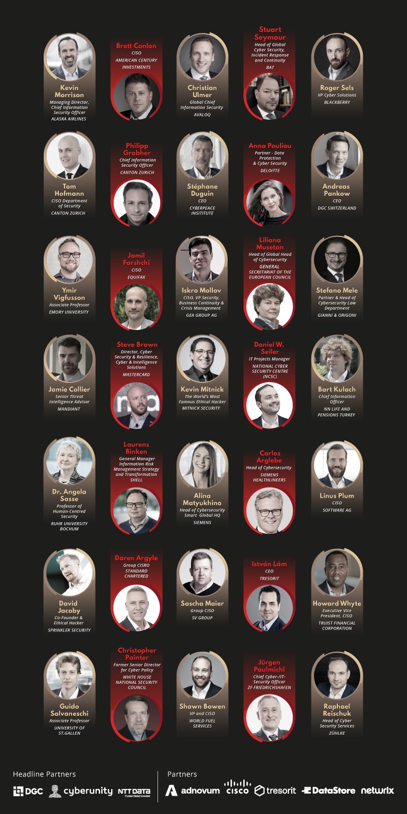 I relatori della "Global Cyber Conferenze": l'evento è in calendario a Zurigo (Svizzera) il 22 e 23 settembre 2022