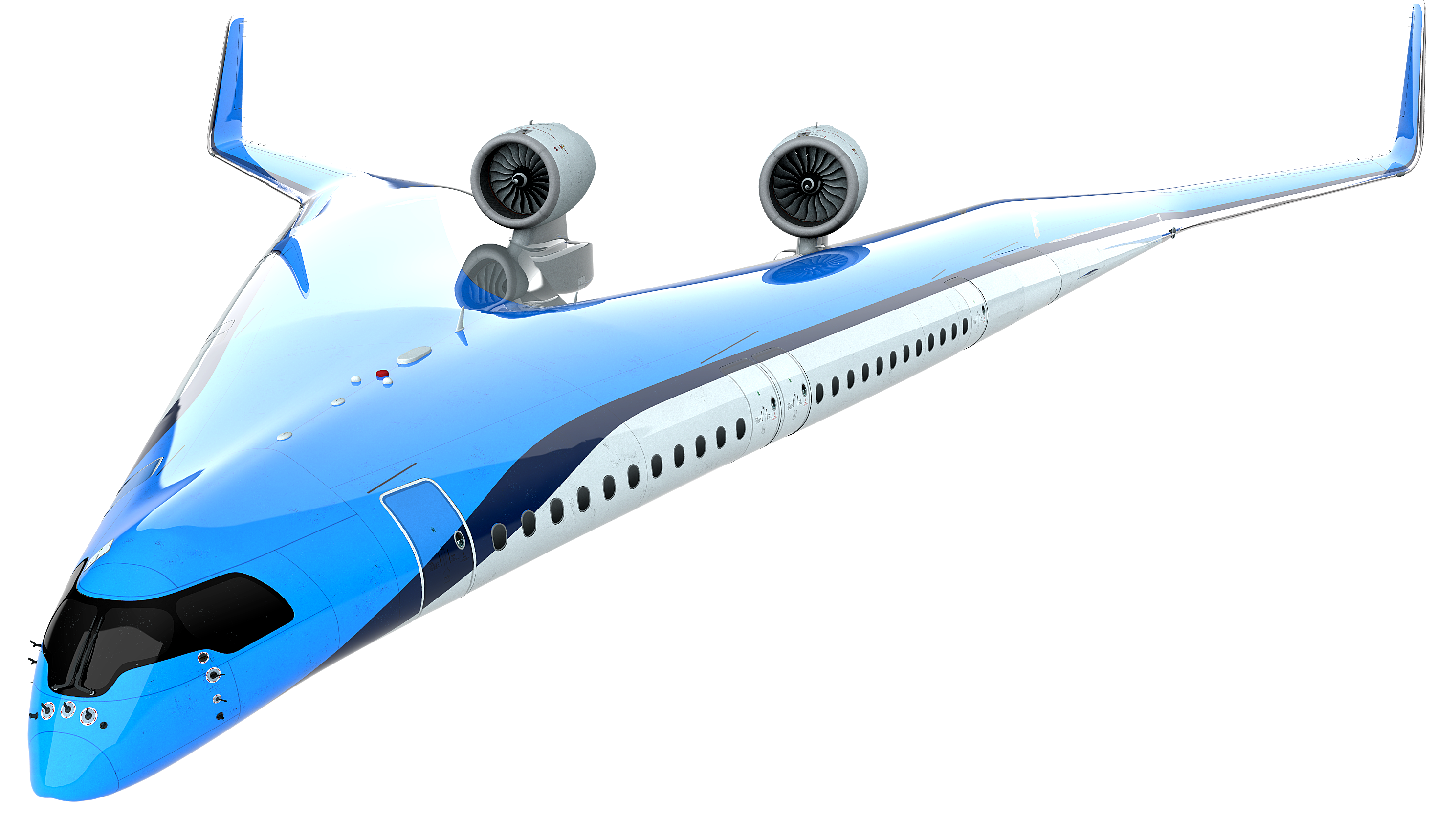 L’aereo sostenibile “Flying-V” di KLM e dell’Università TU Delft (Ilustrazione: Edwin Wallet/Studio OSO)