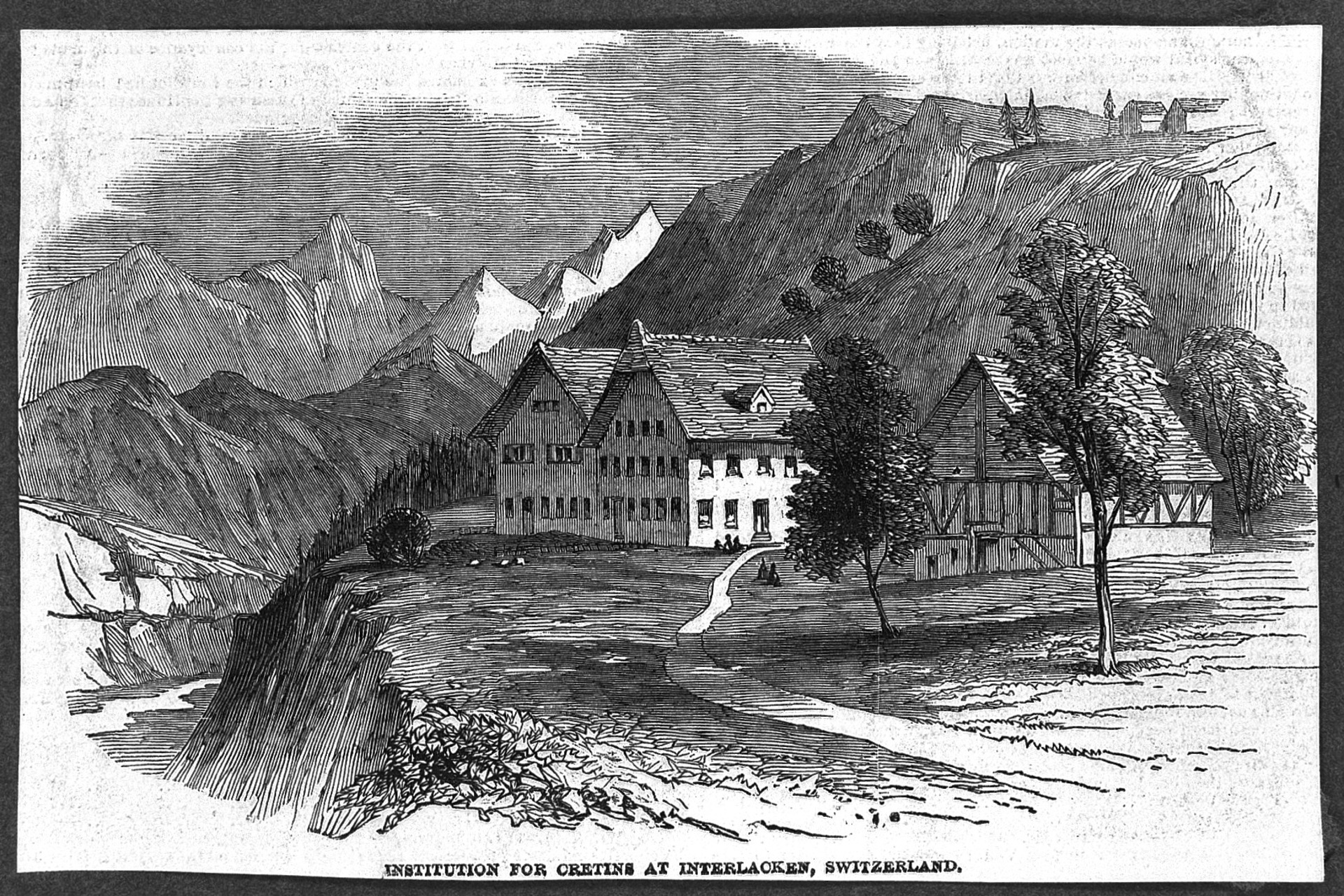 Il disegno di una clinica per persone affette da cretinismo aperta a Interlaken in Svizzera