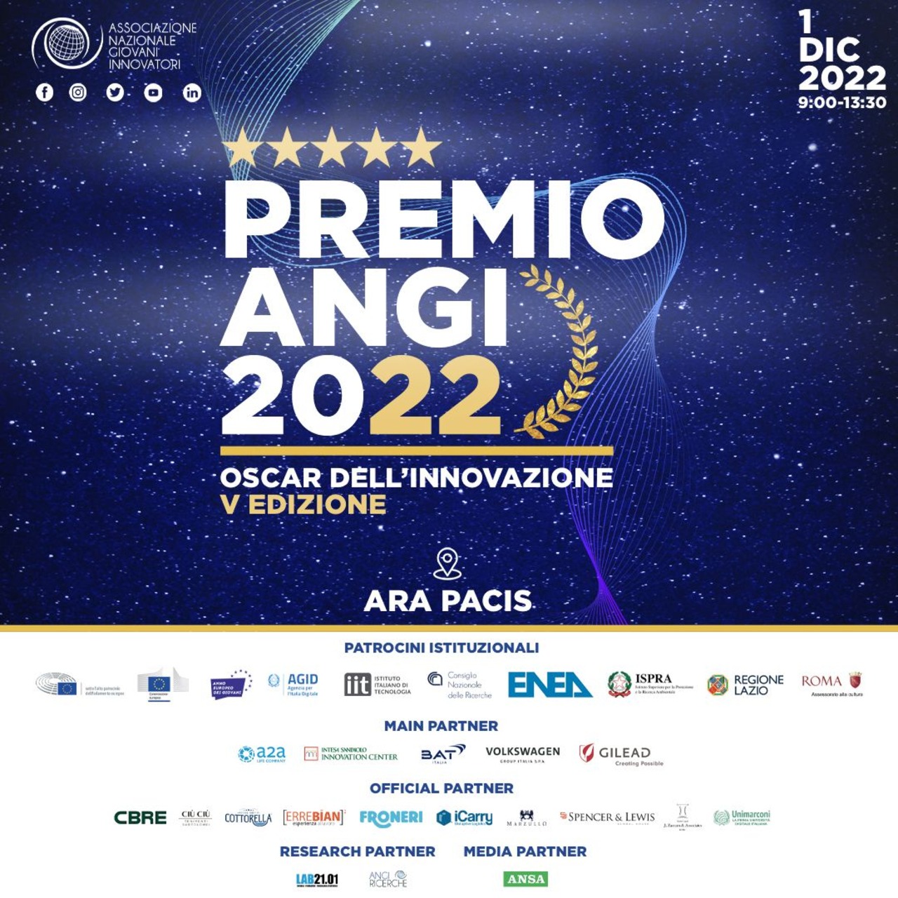 La locandina di presentazione del “Premio ANGI - Oscar dell’Innovazione” 2022