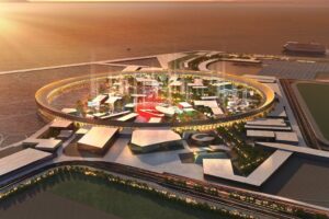 Padiglione Svizzero: il rendering dell'area principale destinata ad accogliere l'Esposizione Universale di Osaka (Giappone) del 2025
