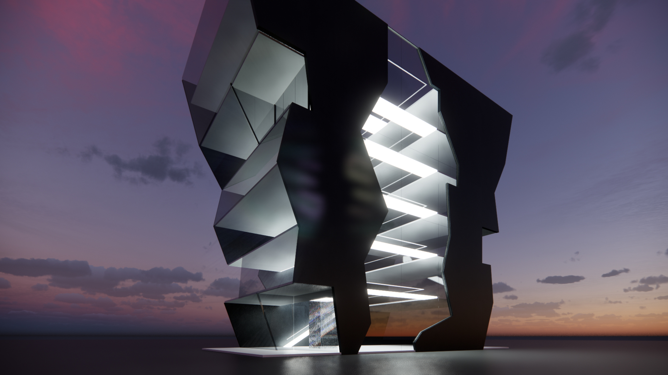 HELMallery: l’esterno dell’edificio multipiano nel Metaverso frutto della collaborazione fra Pini Group ed HELM: è stato sviluppato per la DAO di DecentraLand
