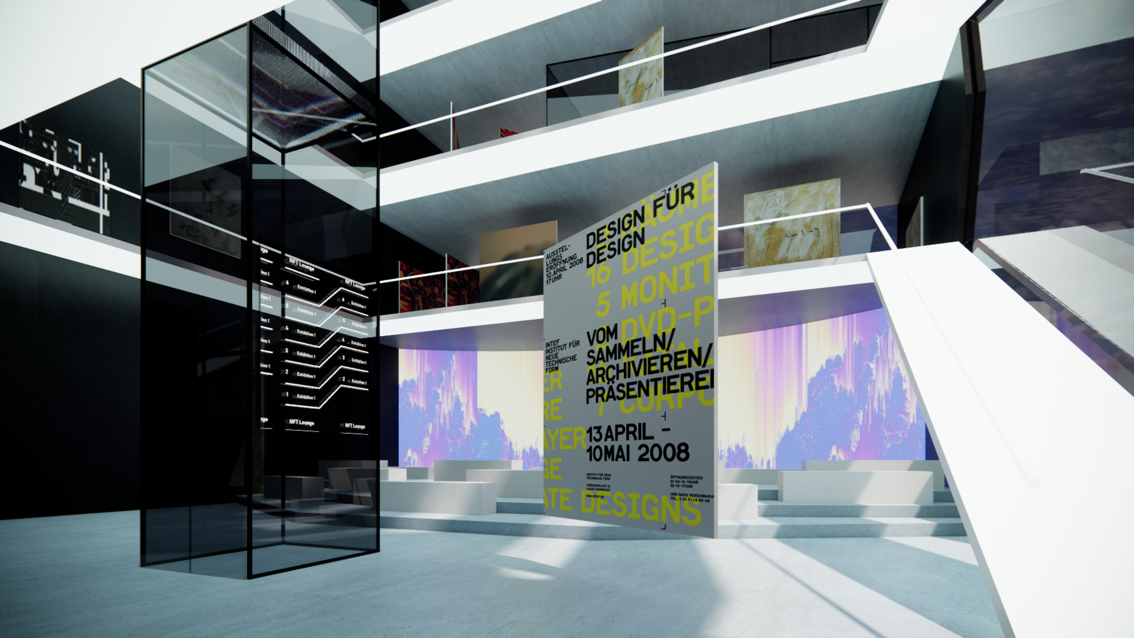 HELMallery: l’interno dell’edificio multipiano nel Metaverso frutto della collaborazione fra Pini Group ed HELM: è stato sviluppato per la DAO di DecentraLand