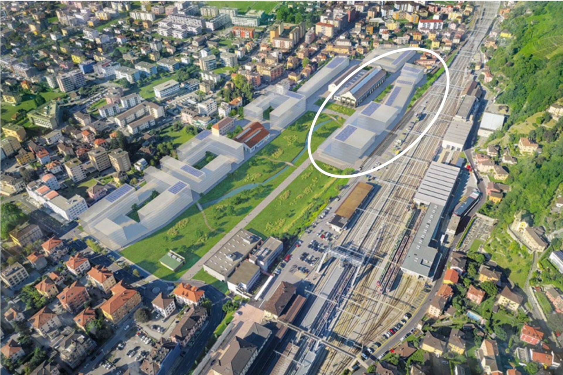 Scienze della vita: l’evoluzione del quartiere Nuove Officine di Bellinzona, che sarà pronto nel 2027 con un investimento di 120 milioni di franchi svizzeri su una superficie di 25.000 metri quadri (area totale 120.000) e ospiterà il nuovo polo d’eccellenza delle life sciences