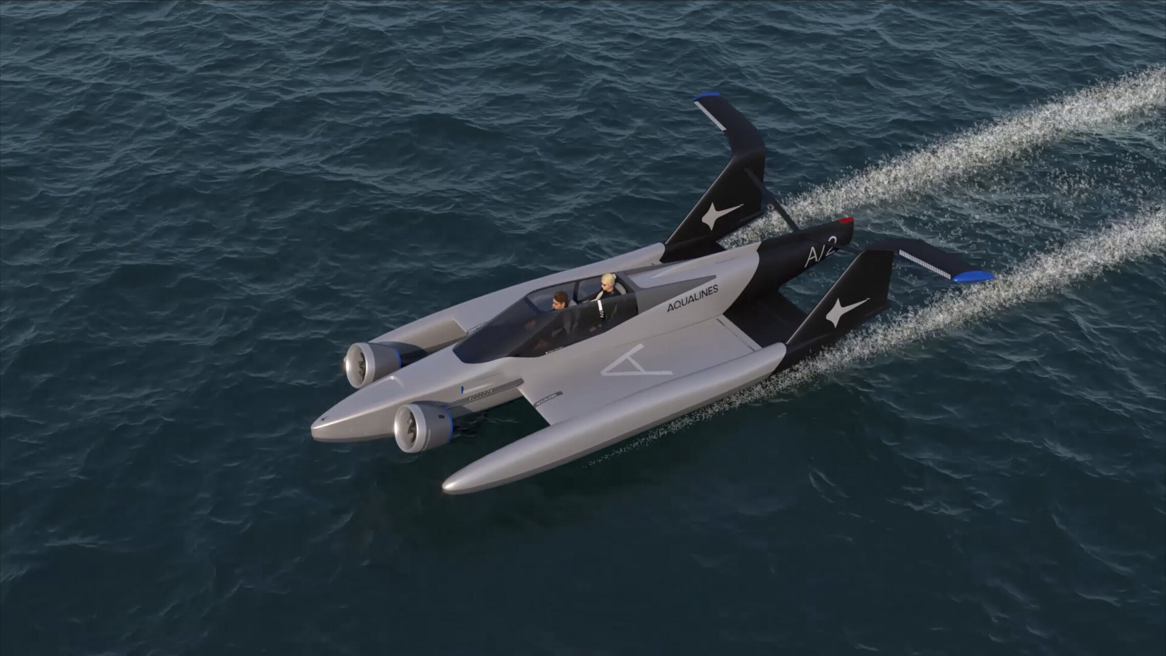 Alpine & Aqualines: un rendering dell’Aqualines Naviplane in azione sul mare
