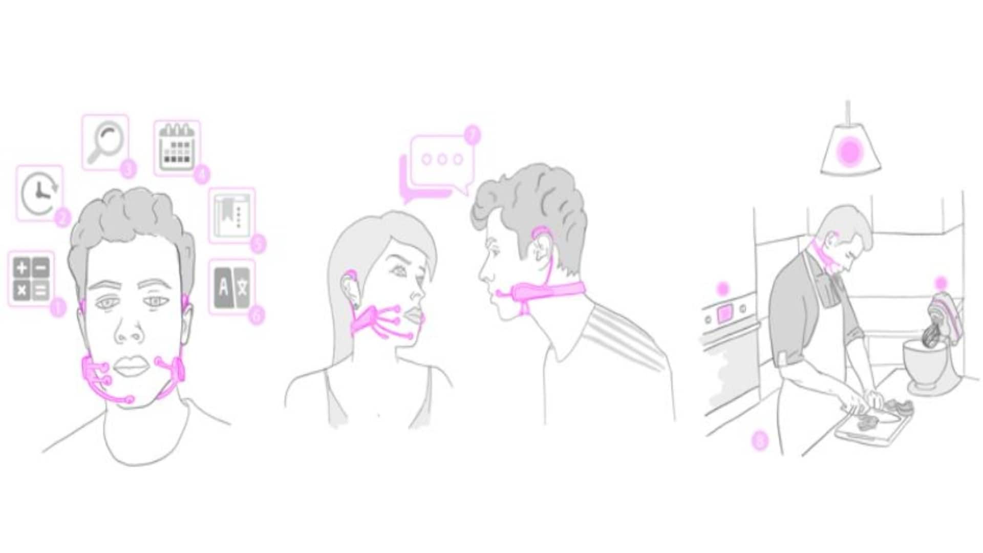 Grazie ad AlterEgo, congegnato da Arnav Kapur del Massachusetts Institute of Technology, si crea una sorta di “conversazione con se stessi” e con il sistema esterno al quale si vuole accedere (Illustrazione: Lemelson-MIT Program)