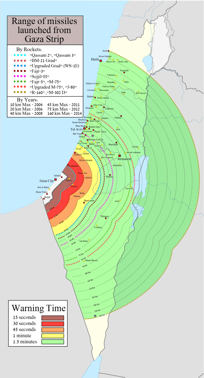Gaza: raggio dei missili