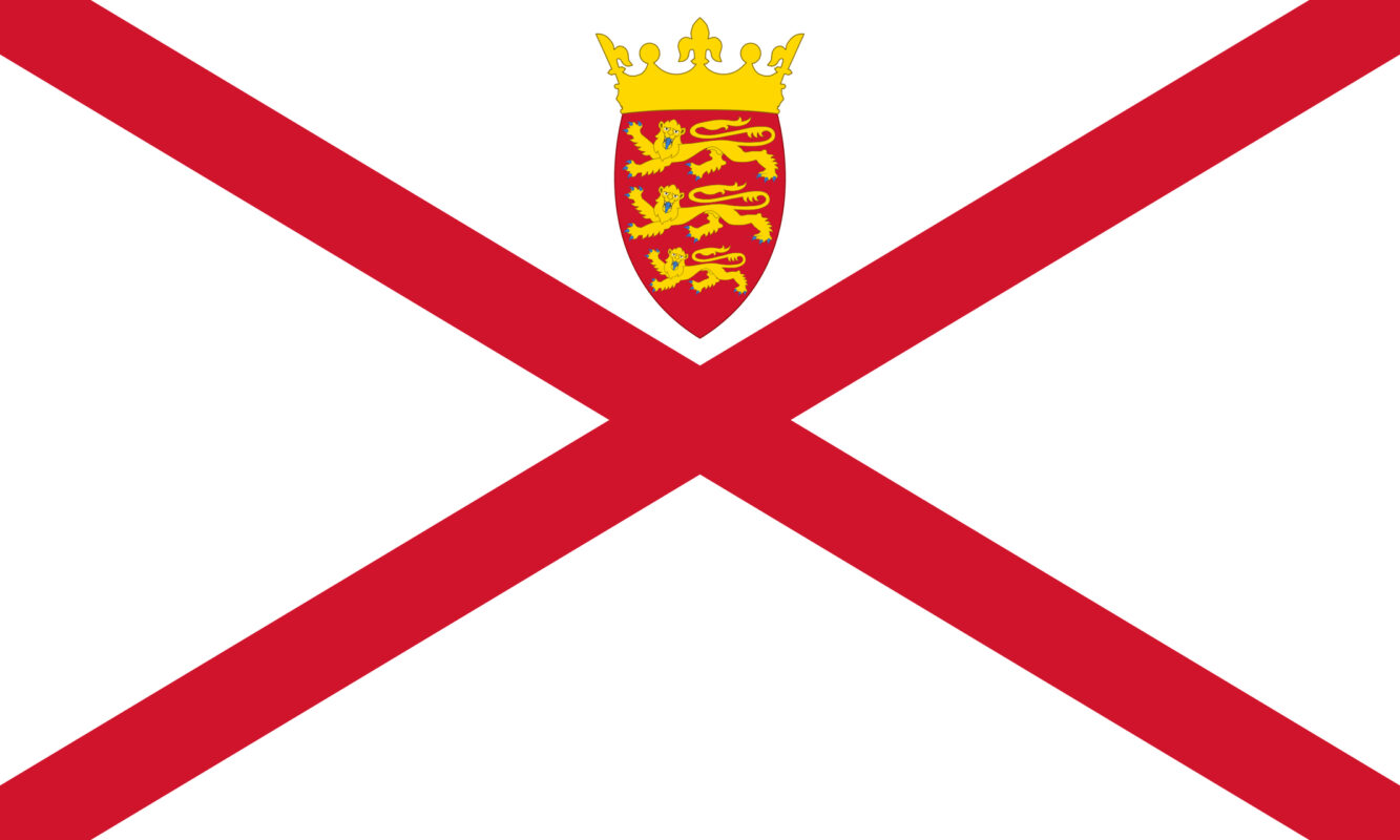 Bandiera di Jersey con una croce rossa e uno stemma reale, simbolo delle notizie da Jersey su Innovando News