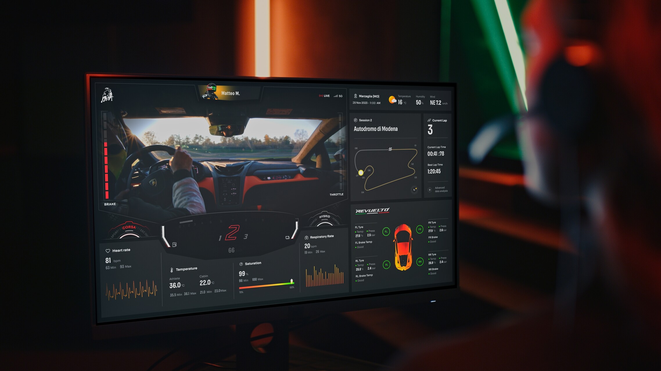 Telemetry X: Lamborghini ha sviluppato un sistema che integra coach da remoto in tempo reale, rilevamento di dati biometrici e copilota digitale