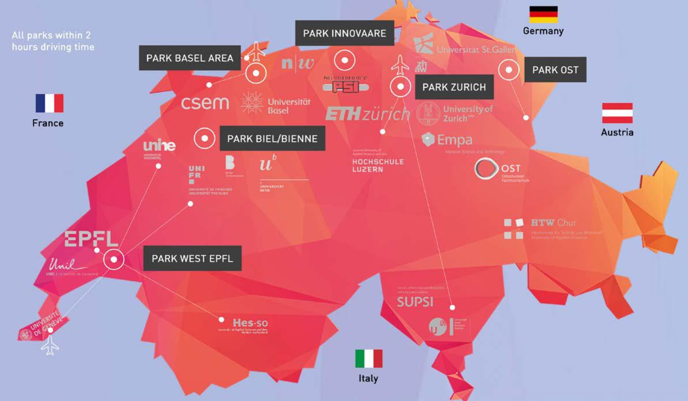 Switzerland Innovation Park Zurich: la mappa degli Switzerland Innovation Park in Svizzera