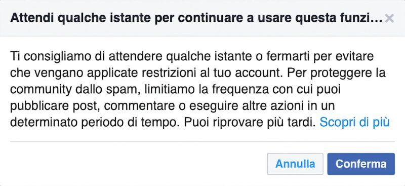 Instagram: il messaggio di errore di Instagram ricevuto da Edoardo Volpi Kellermann