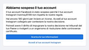 Facebook: il messaggio di sospensione dell'account "senza appello"