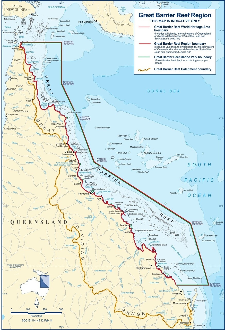 Grande Barriera Corallina: la mappa dell'estesa regione sulle coste australiane