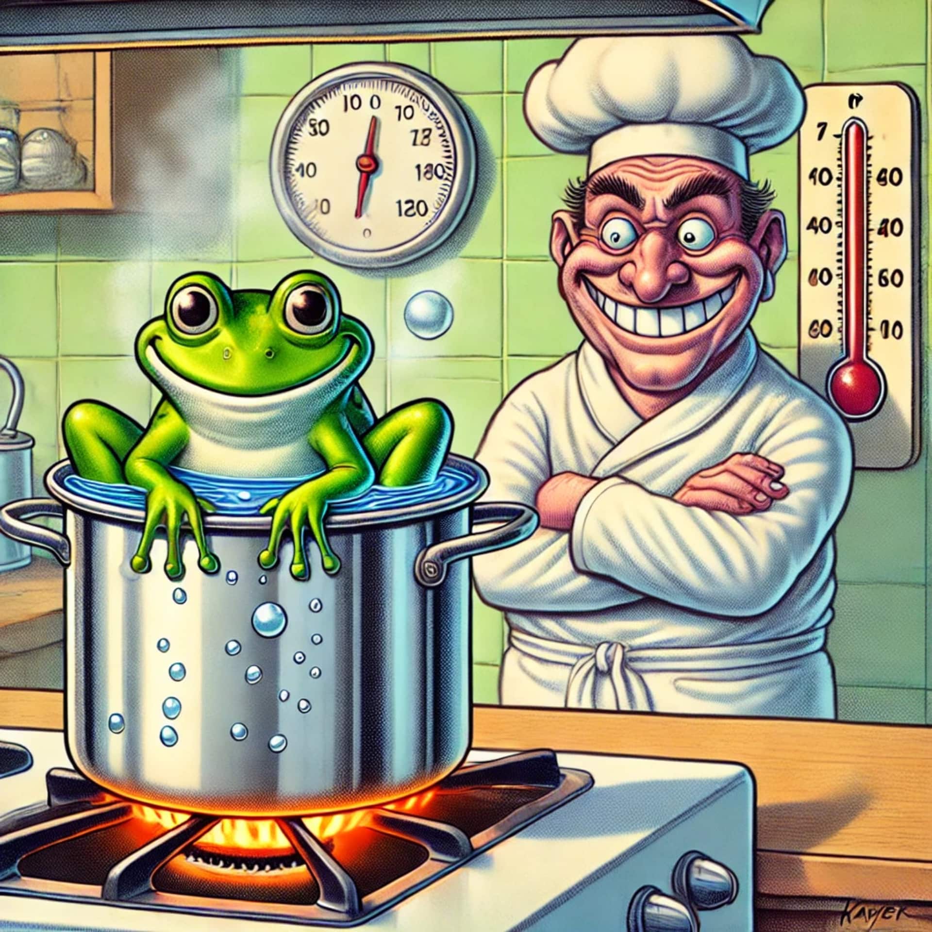 Il principio della rana bollita in un'Immagine creata da ChatGPT
