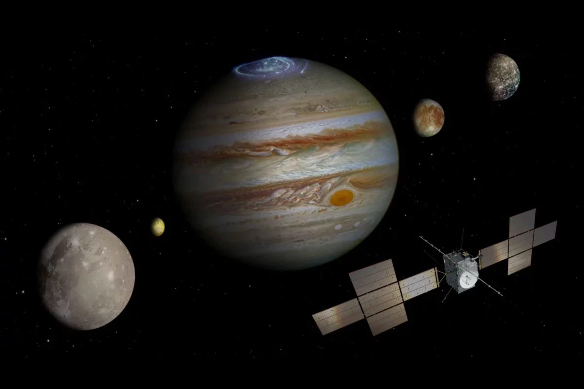 ESA in Svizzera: un’illustrazione artistica della missione JUICE dell’Agenzia Spaziale Europea verso Giove