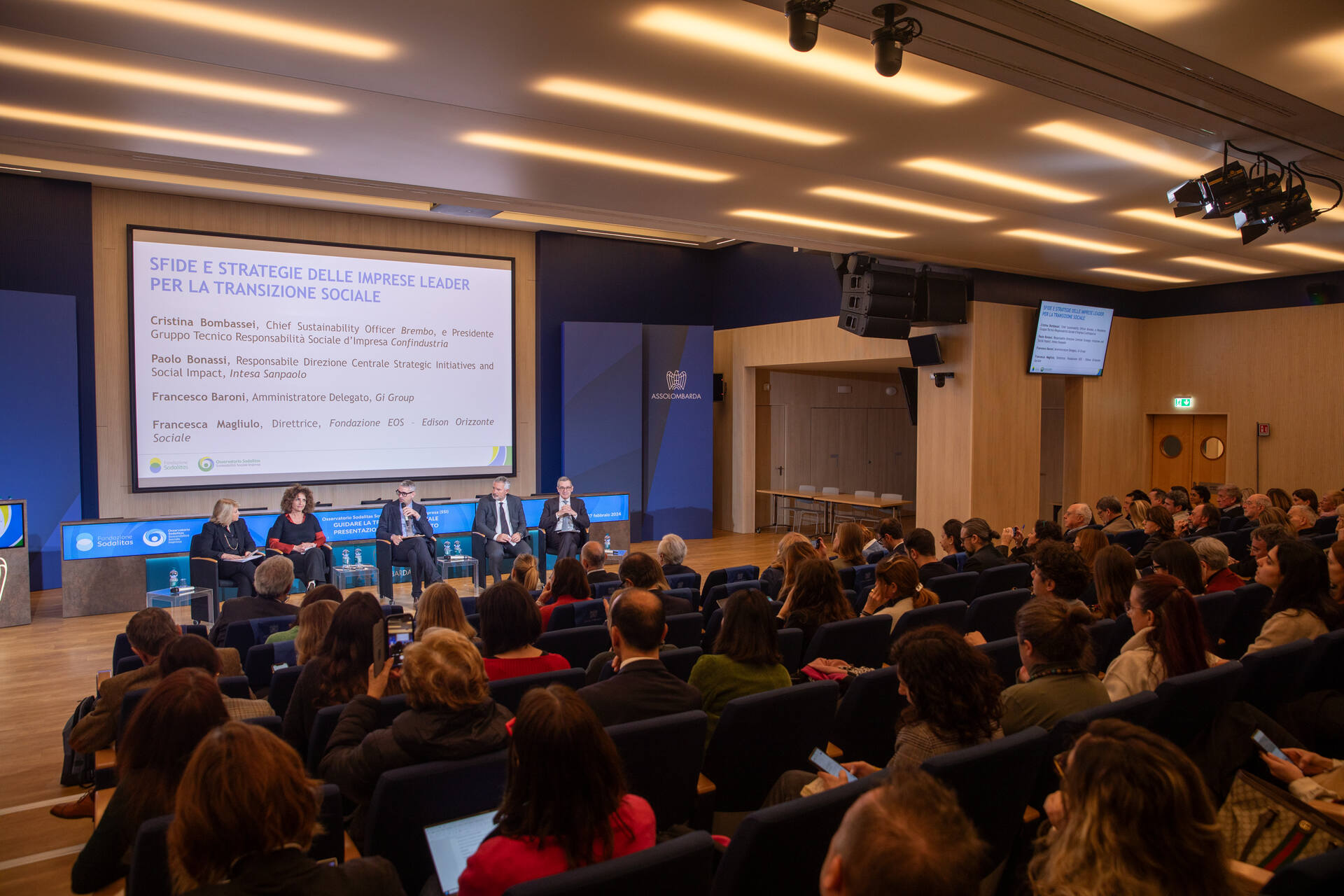 Sodalitas: gli interventi di Cristina Bombassei (Brembo), Paolo Bonassi (Intesa Sanpaolo), Francesco Baroni (GI Group) e Francesca Magliulo (Fondazione EOS) nella sede di Assolombarda