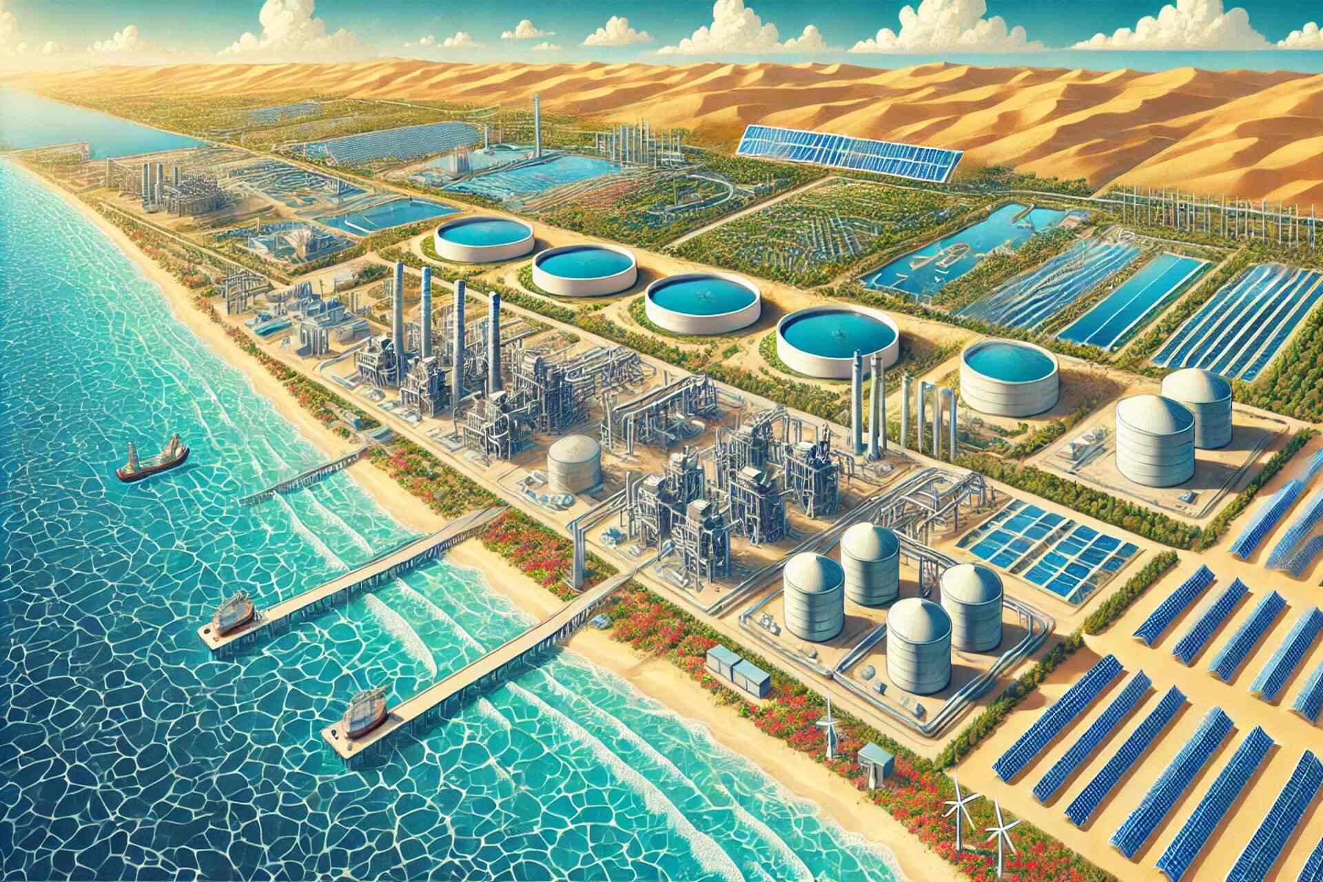 Desalinizzazione in israele: un'impressione artistica del cinque impianti