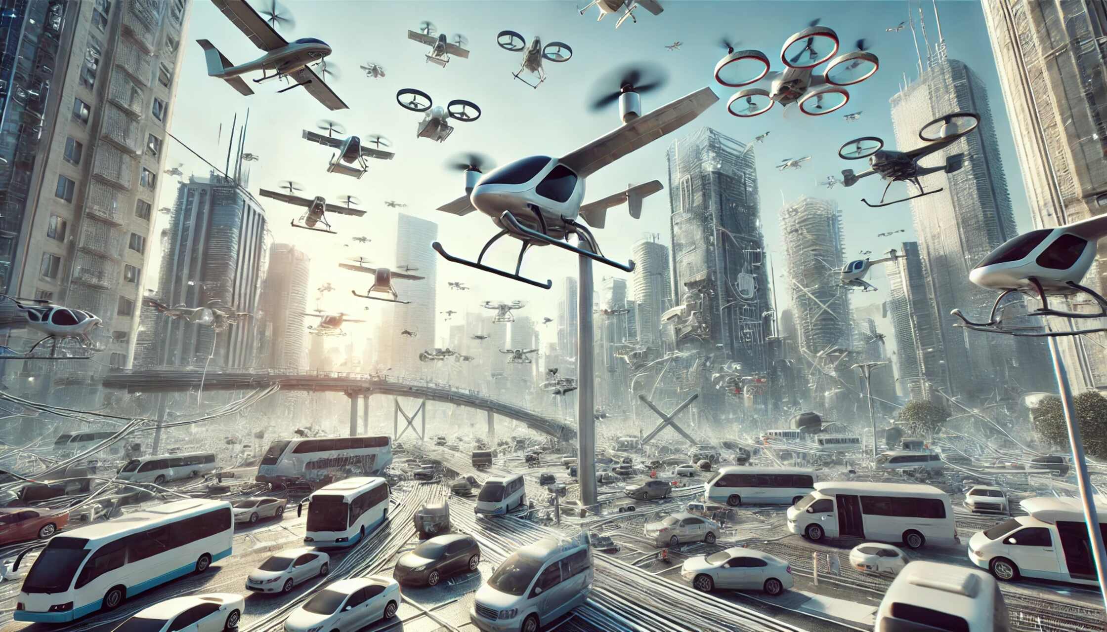 eVTOL: un panorama urbano congestionato con velivoli in difficoltà nello spazio aereo cittadino