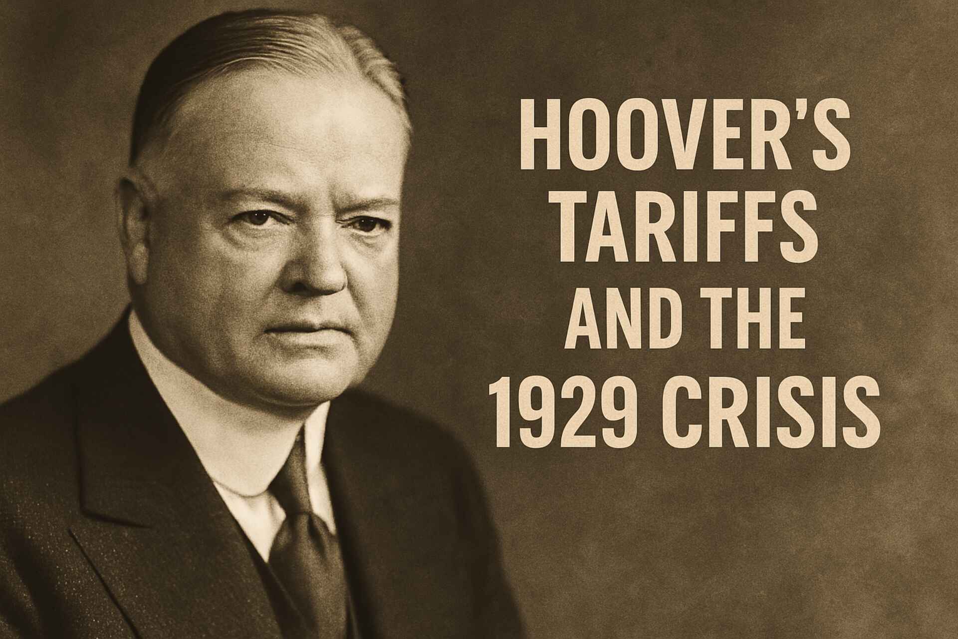 Ritratto vintage di Herbert Hoover con scritta ‘Hoover’s Tariffs and the 1929 Crisis