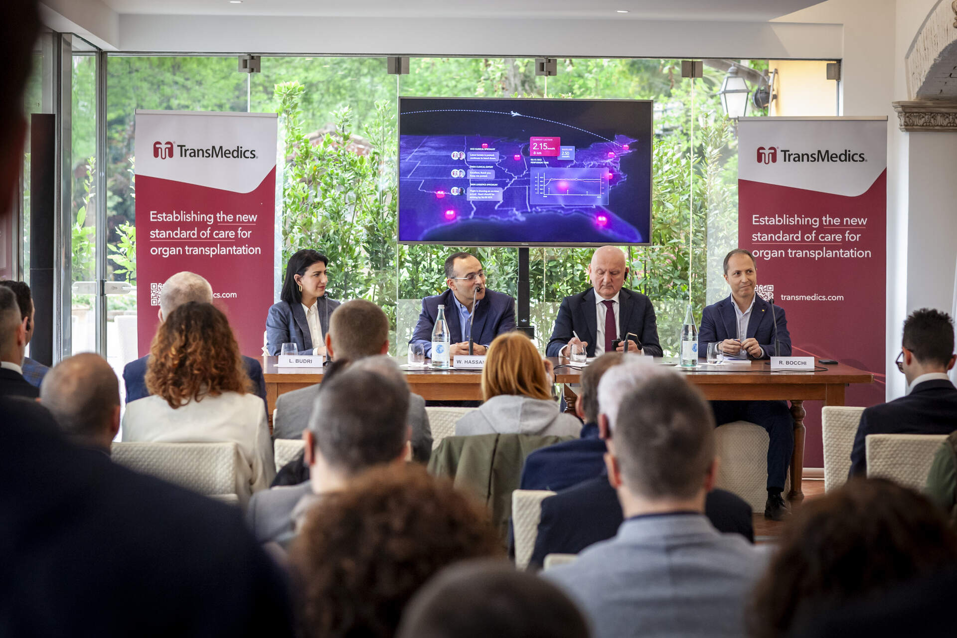 TransMedics: un momento della conferenza stampa che ha riunito Letizia Budri, Waleed Hassanein, Vincenzo Colla e Roberto Bocchi