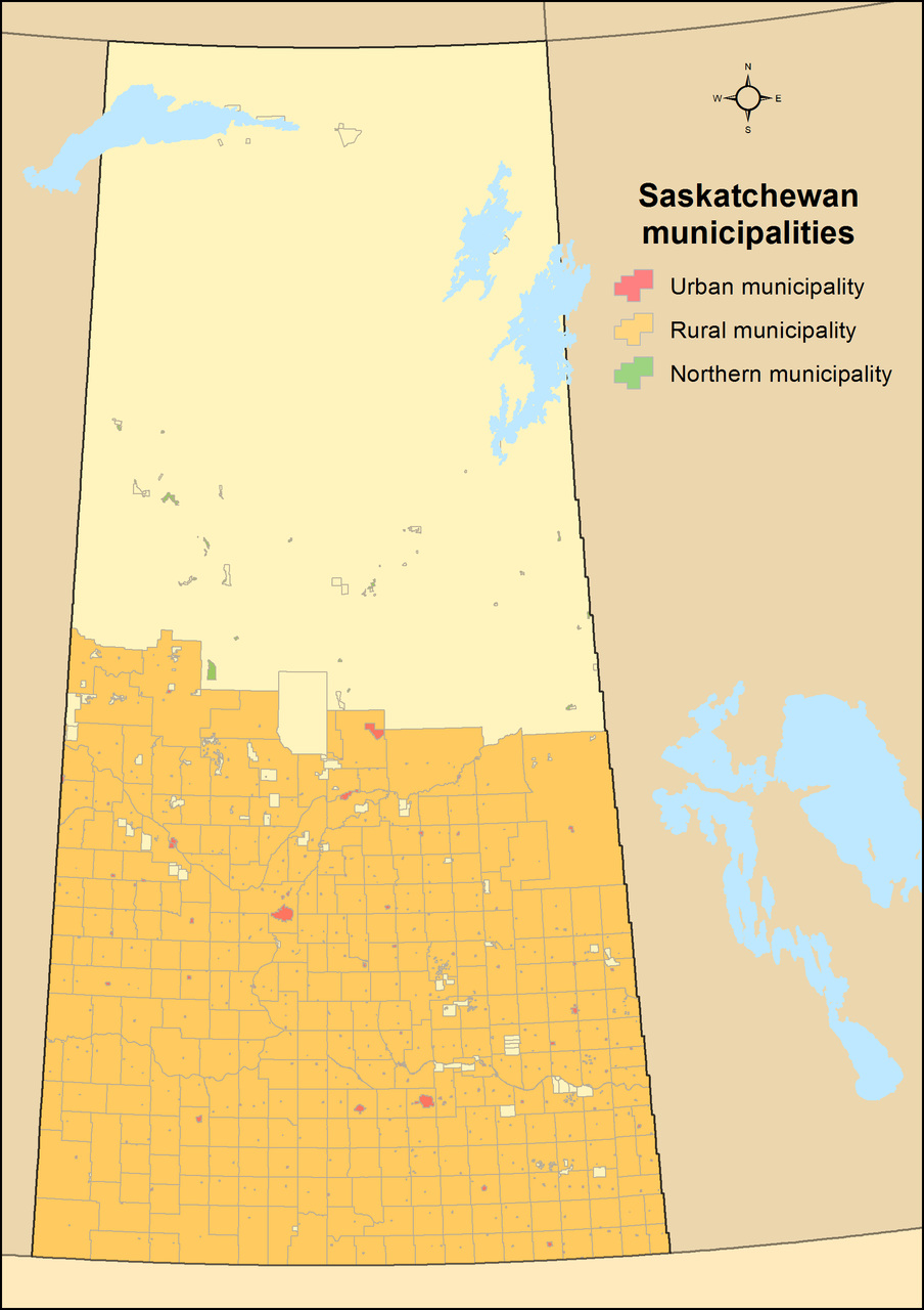 Saskatchewan: le municipalità distribuite tra città, villaggi e territori rurali