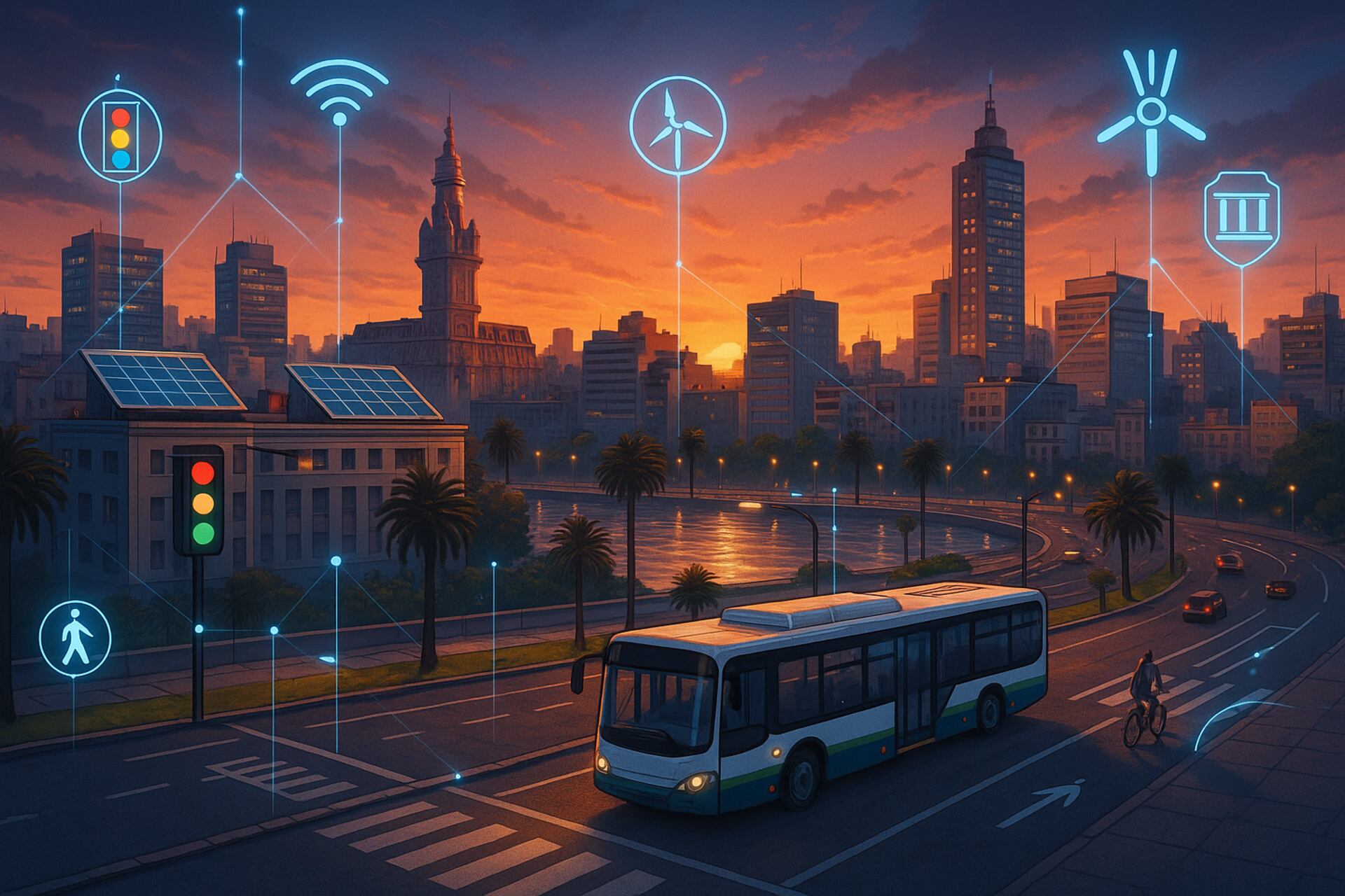 Uruguay: un’immagine artistica di un autobus elettrico in servizio a Montevideo