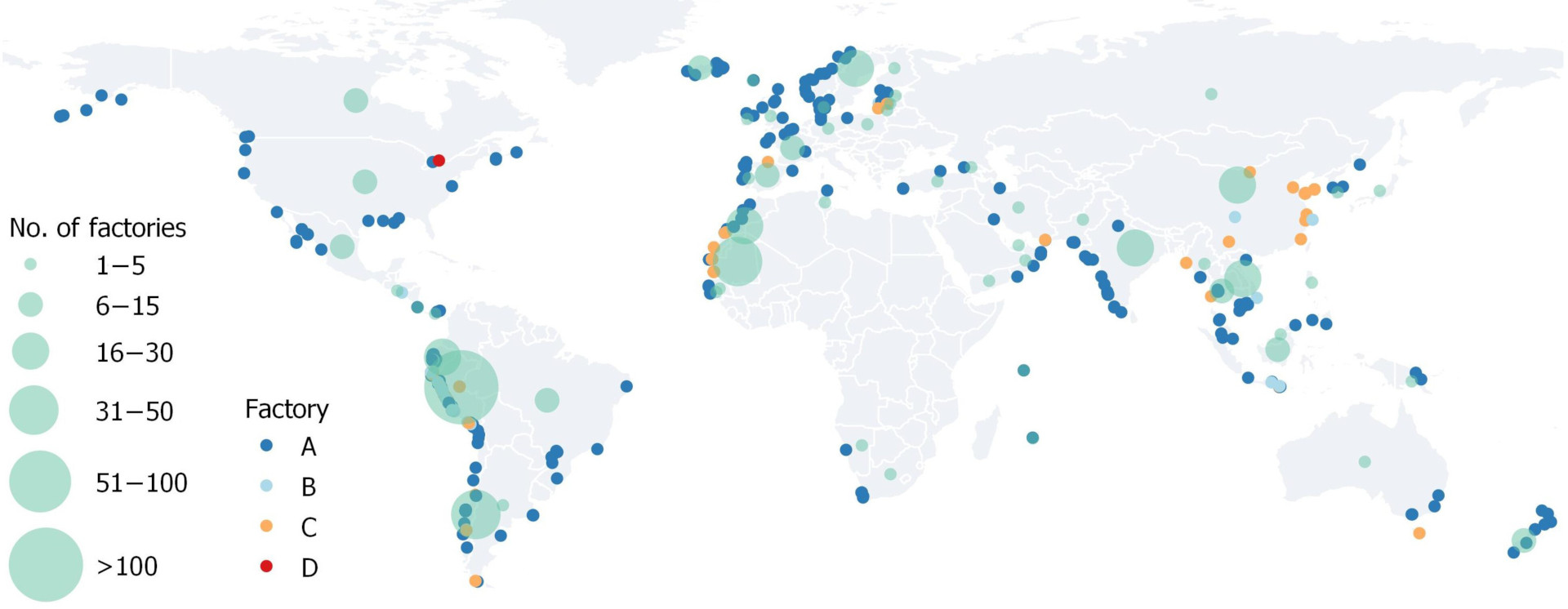 La prima mappa globale delle fabbriche di farina di pesce
