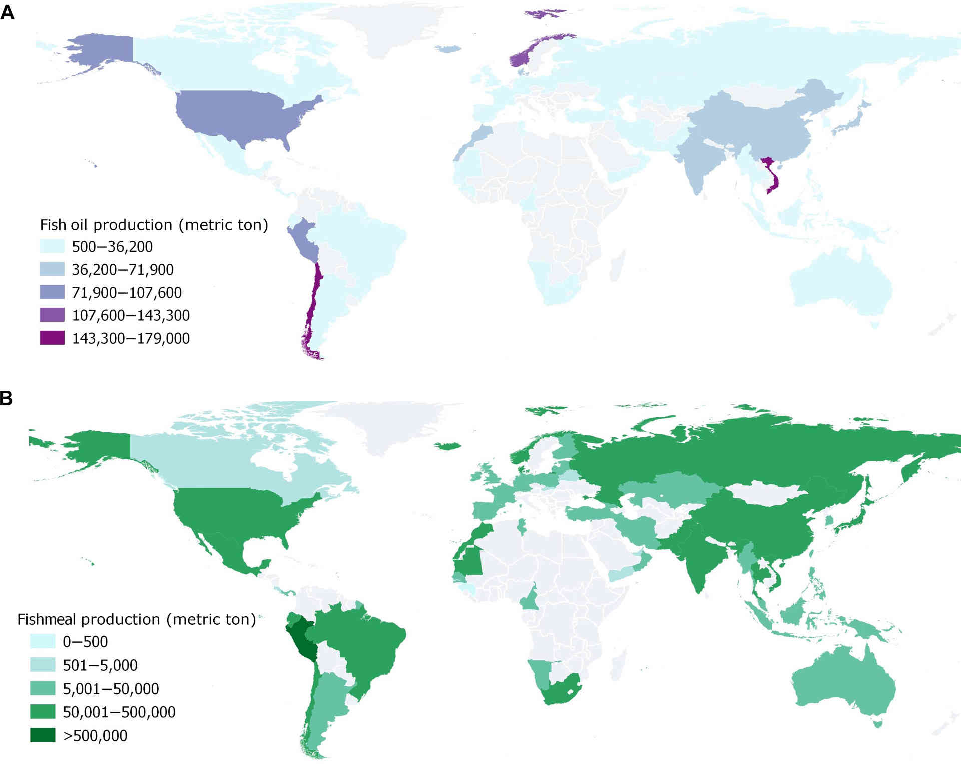 La mappa globale della produzione di farina di pesce e olio di pesce
