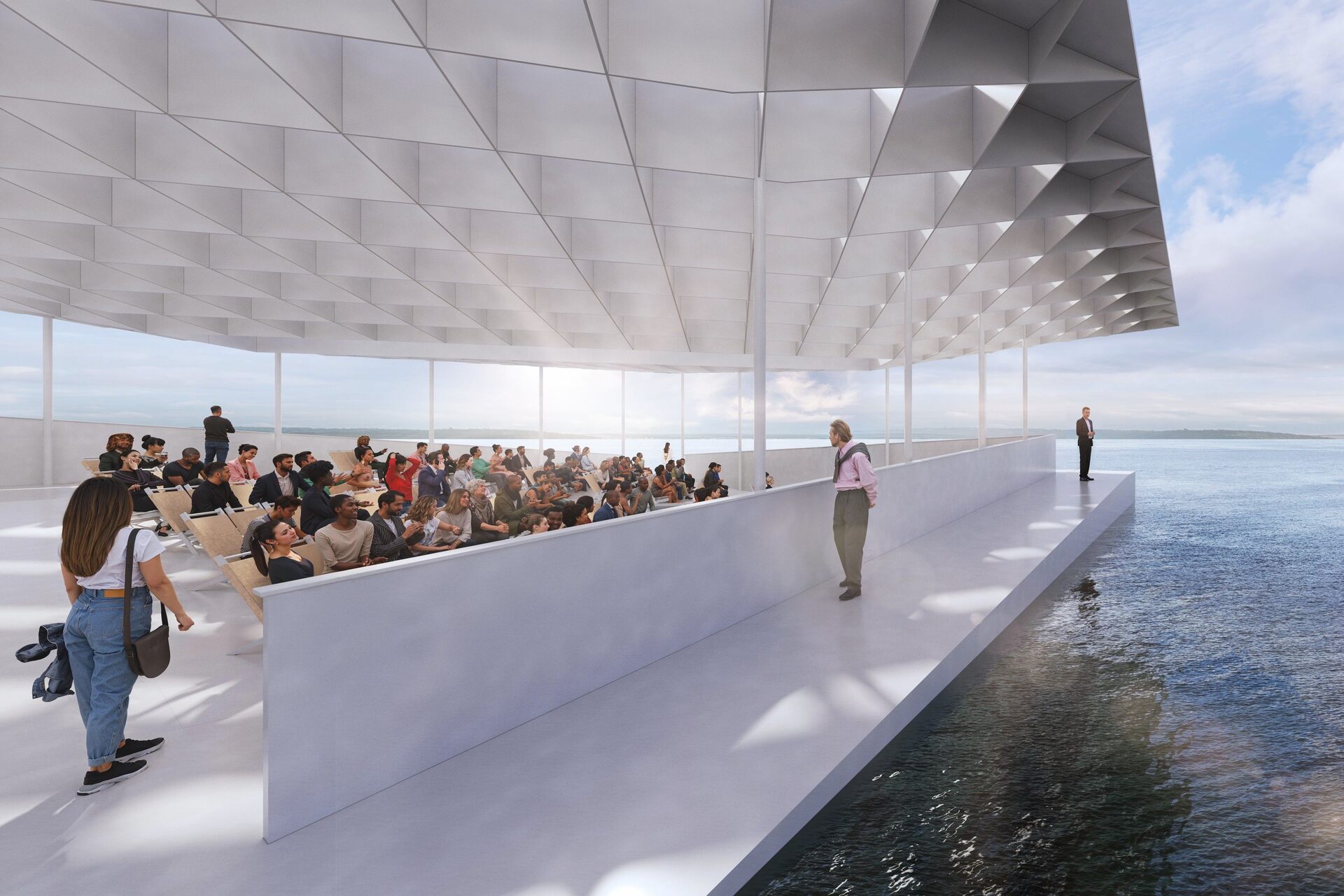 AquaPraça, la piazza galleggiante progettata da CRA Carlo Ratti Associati e Höweler + Yoon, unisce architettura e resilienza climatica trasformando l’acqua in spazio civico durante Biennale Venezia 2025 e COP30 Belém
