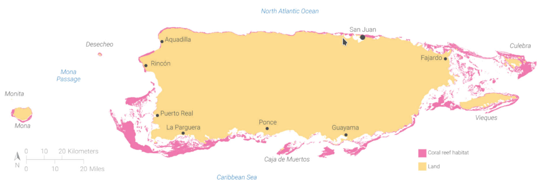 Le barriere coralline di Porto Rico: la mappa