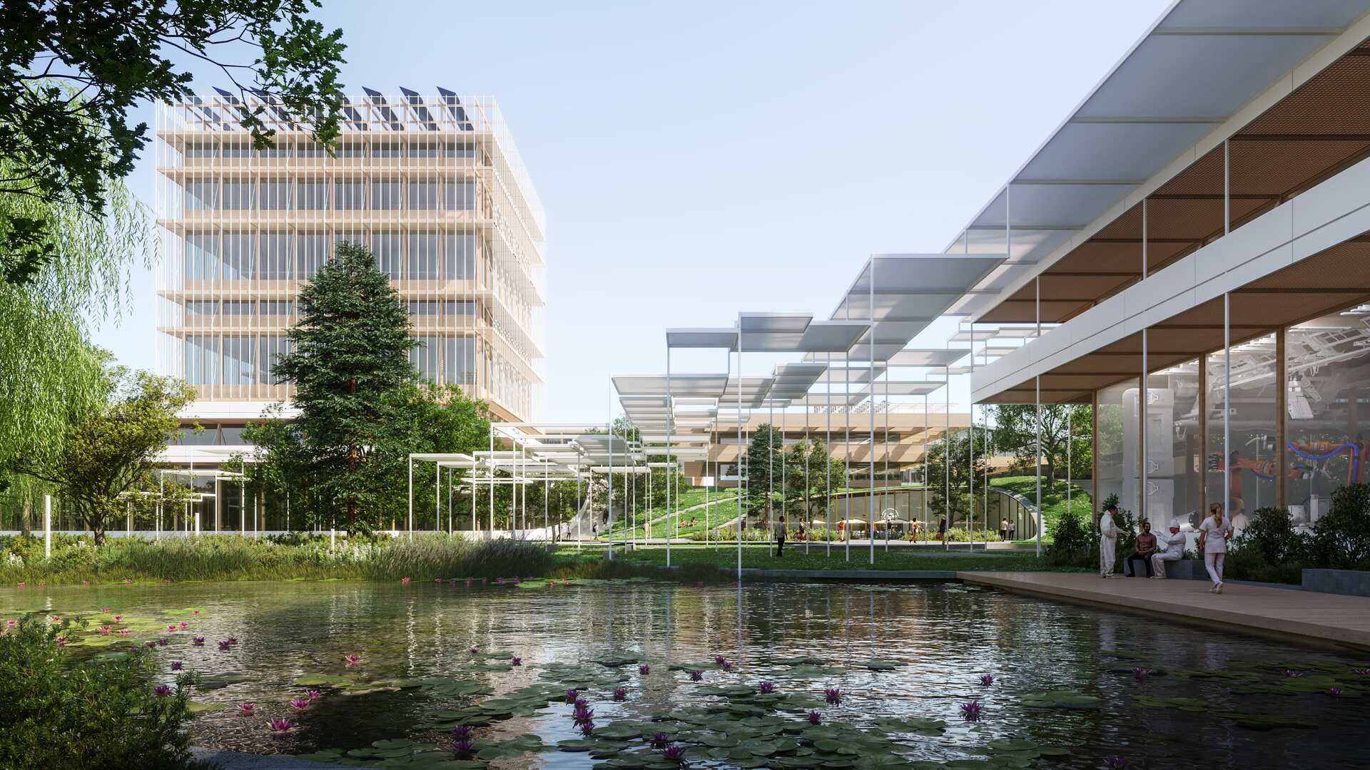 IPAI Campus: visualizzazione del campus per l’innovazione nell’intelligenza artificiale, con attenzione a sostenibilità edilizia, connettività digitale, spazi di co-creazione e integrazione tra ricerca, imprese e formazione avanzata