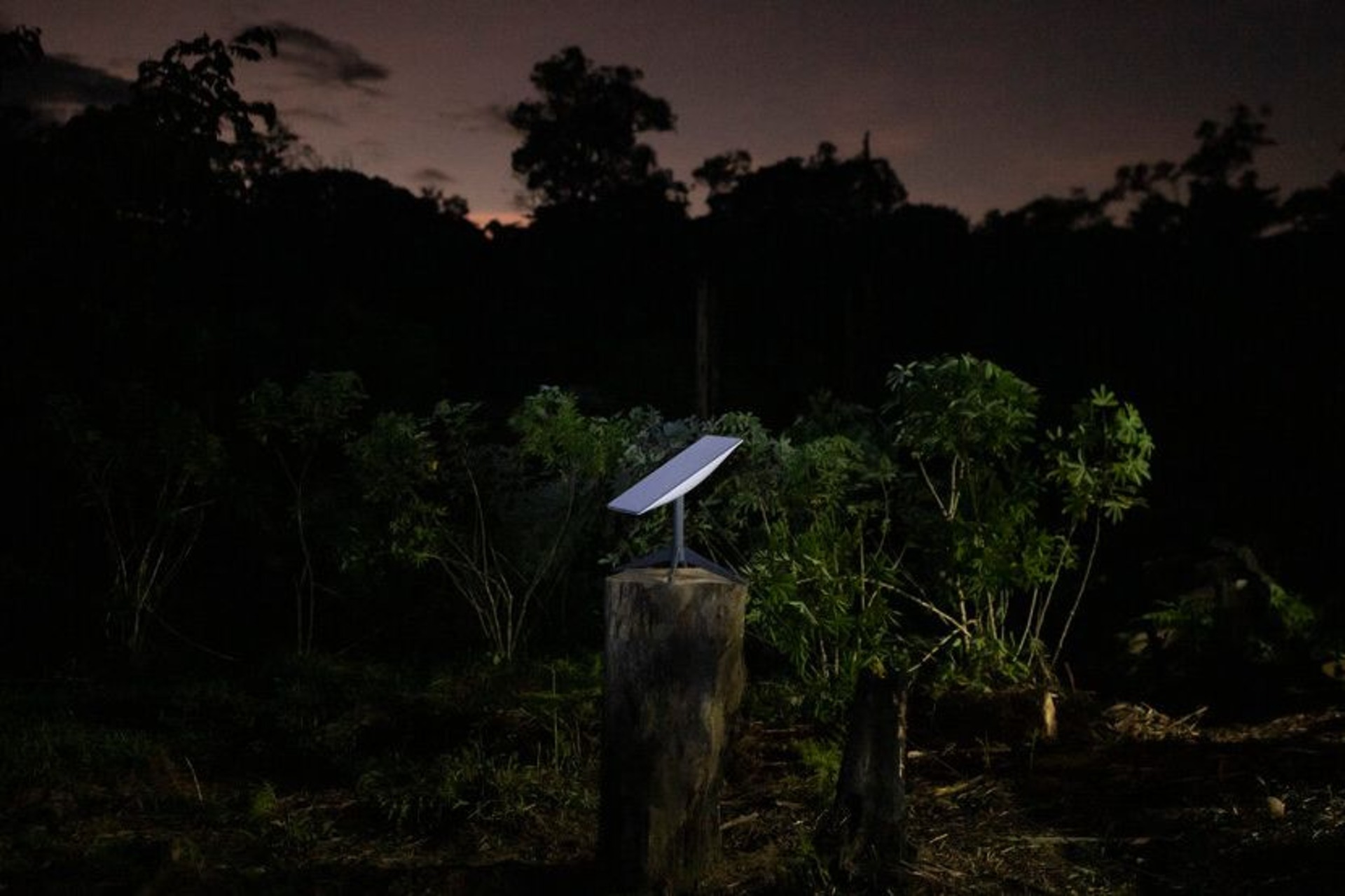 Amazzonia connessa: trasporto di attrezzature tecnologiche lungo percorsi naturali nella foresta, immagine che sintetizza la sfida logistica della connettività moderna nelle regioni isolate del pianeta