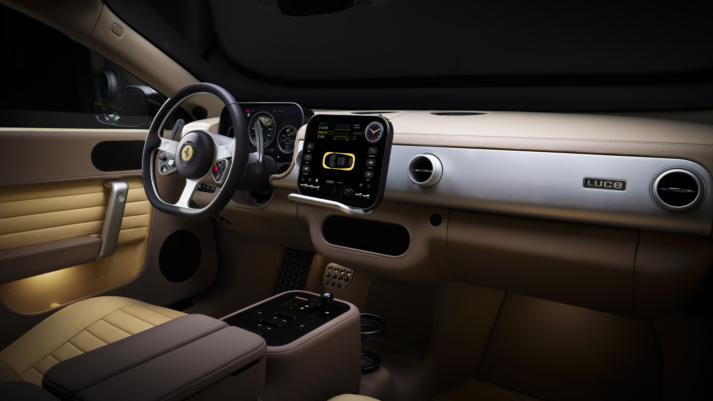 Ferrari Luce: en elektrisk sportsvogn med rene linjer, raffineret interiør og avancerede teknologiske løsninger, designet til at repræsentere en ny fortolkning af Ferraris mobilitet.