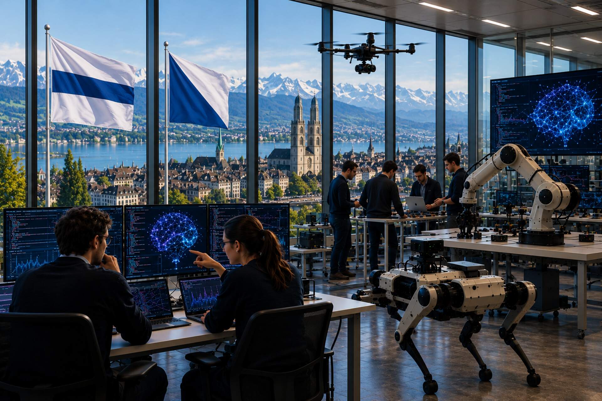 La Svizzera attira: aziende tecnologiche straniere nei poli di Zurigo, Zugo, Ginevra e Berna, dove università, centri di ricerca e industria collaborano allo sviluppo di soluzioni innovative