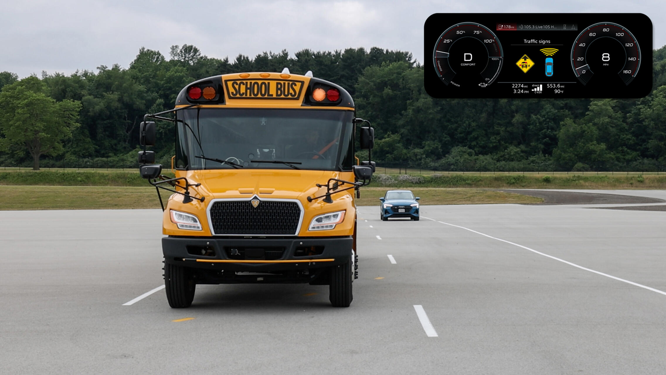 L’auto dialoga con lo scuolabus: una dimostrazione negli Stati Uniti mostra come il C-V2X possa avvisare i conducenti in anticipo nelle aree vicine alle fermate scolastiche